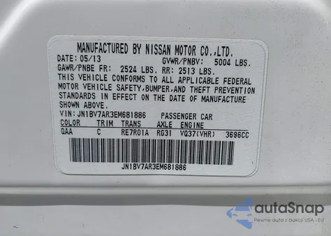 2014 Infiniti Q50 Premium z USA, uszkodzony, nr VIN JN1BV7AR3EM681886